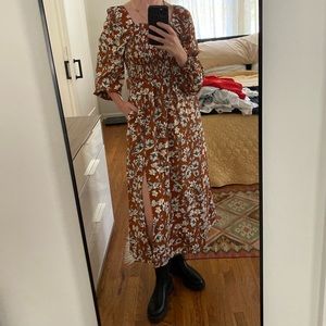 La Ligne Brown Floral Midi Dress